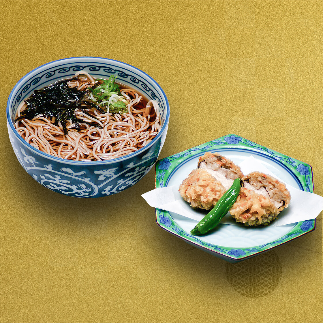 つくね椎茸の天ぷらそばの料理写真